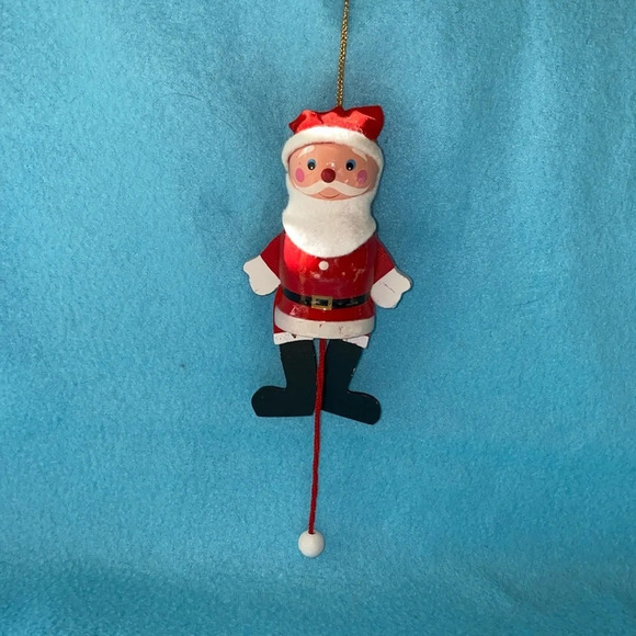 VINTAGE SANTA Ornament pull string moving parts crafted from wood - Picture 1 of 8